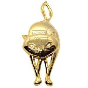 Vintage Kitty Cat Brooch Pin Pointed Tail Large 3.5" Gold Tone